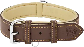 Riparo heavy-duty wide black leather dog collar with reinforced stitching