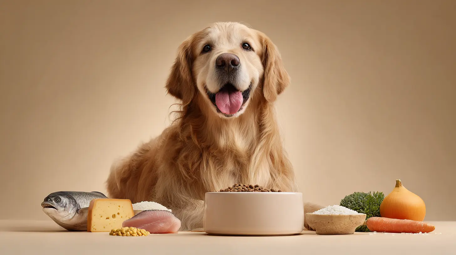 happy dog with healthy low-fat ingredients and dog food bowl – best low fat dog food