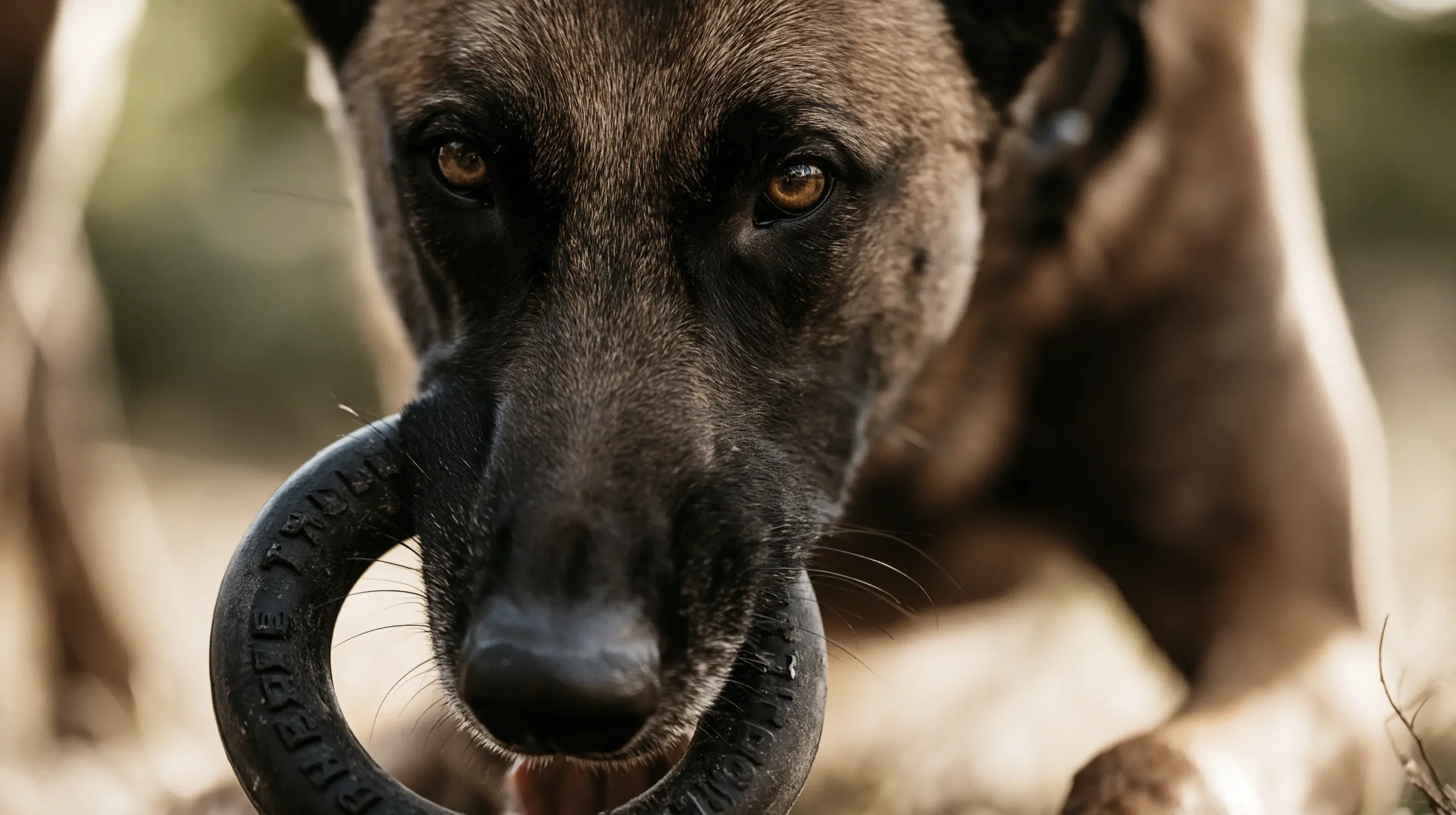 Dog chew toys for aggressive chewers – Belgian Malinois chewing a durable rubber ring toy