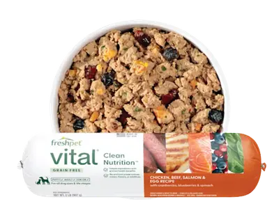 Freshpet Vital Chicken Beef and Salmon refrigerated puppy food roll