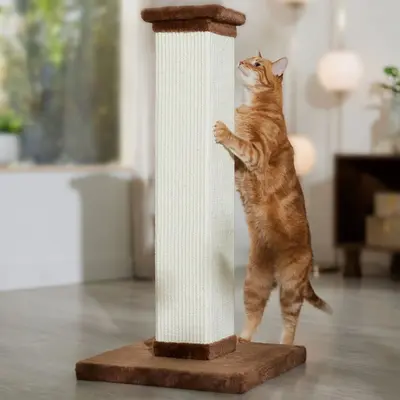 Frisco 33.5-inch woven sisal cat scratching post with square base and small top platform