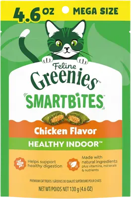 Greenies Feline SmartBites Healthy Indoor chicken cat treats package