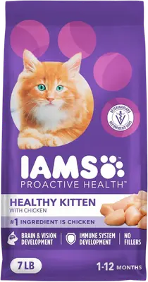 IAMS ProActive Health Healthy Kitten chicken dry cat food in a seven-pound bag