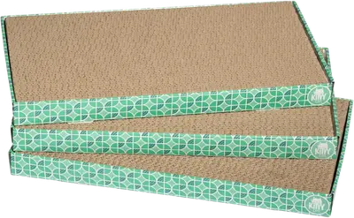 Three Kitty City XL rectangular cardboard scratch pads with mint geometric edges