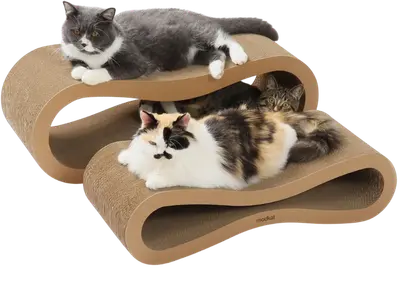 Modkat curved cardboard cat scratcher lounge set in two sizes