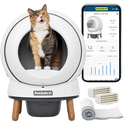 White PetSafe SmartSpin enclosed automatic litter box