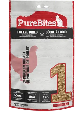PureBites Chicken Breast cat treat bag with freeze-dried chicken pieces