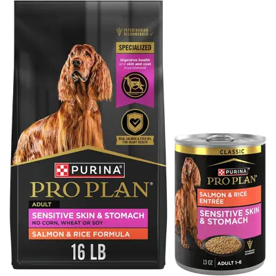 Purina Pro Plan Sensitive Skin and Stomach Salmon and Rice puppy food bag