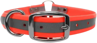 Orange Regal reflective waterproof center-ring dog collar with metal buckle and D-ring