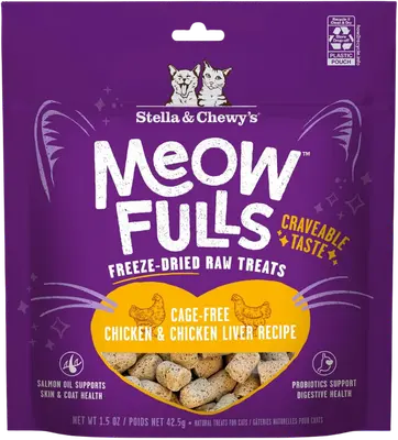 Stella & Chewy’s Meowfulls Chicken & Chicken Liver freeze-dried cat treats bag
