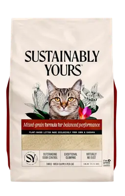 Sustainably Yours Mixed-Grain Formula natural cat litter for strong clumping