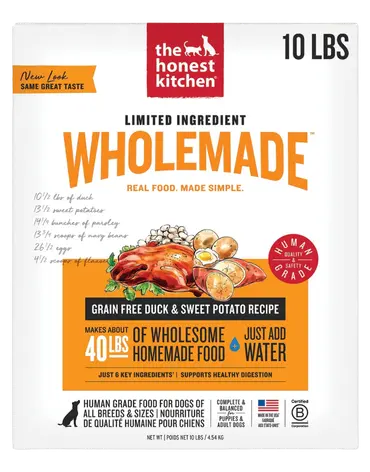 The Honest Kitchen duck and sweet potato dehydrated dog food for limited ingredient feeding