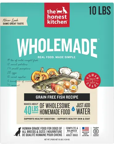The Honest Kitchen grain-free fish dehydrated dog food for dogs needing chicken-free meals