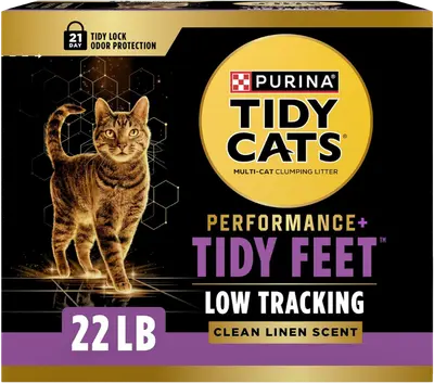 Purina Tidy Cats Performance+ Tidy Feet Low Tracking Unscented cat litter package