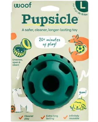 WOOF Pupsicle treat dispensing rubber dog toy for enrichment