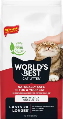 World’s Best Multi-Cat Unscented clumping corn cat litter bag