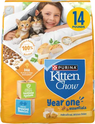 Purina Kitten Chow Year One Essentials dry kitten food bag