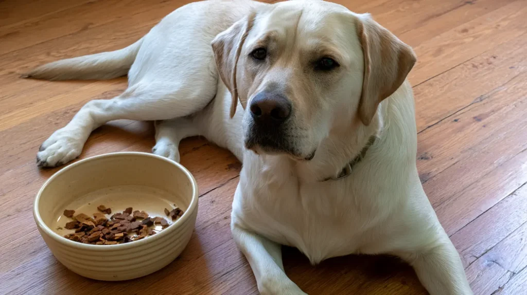 Labrador beside a bowl of air-dried food for a Ziwi Peak dog food review