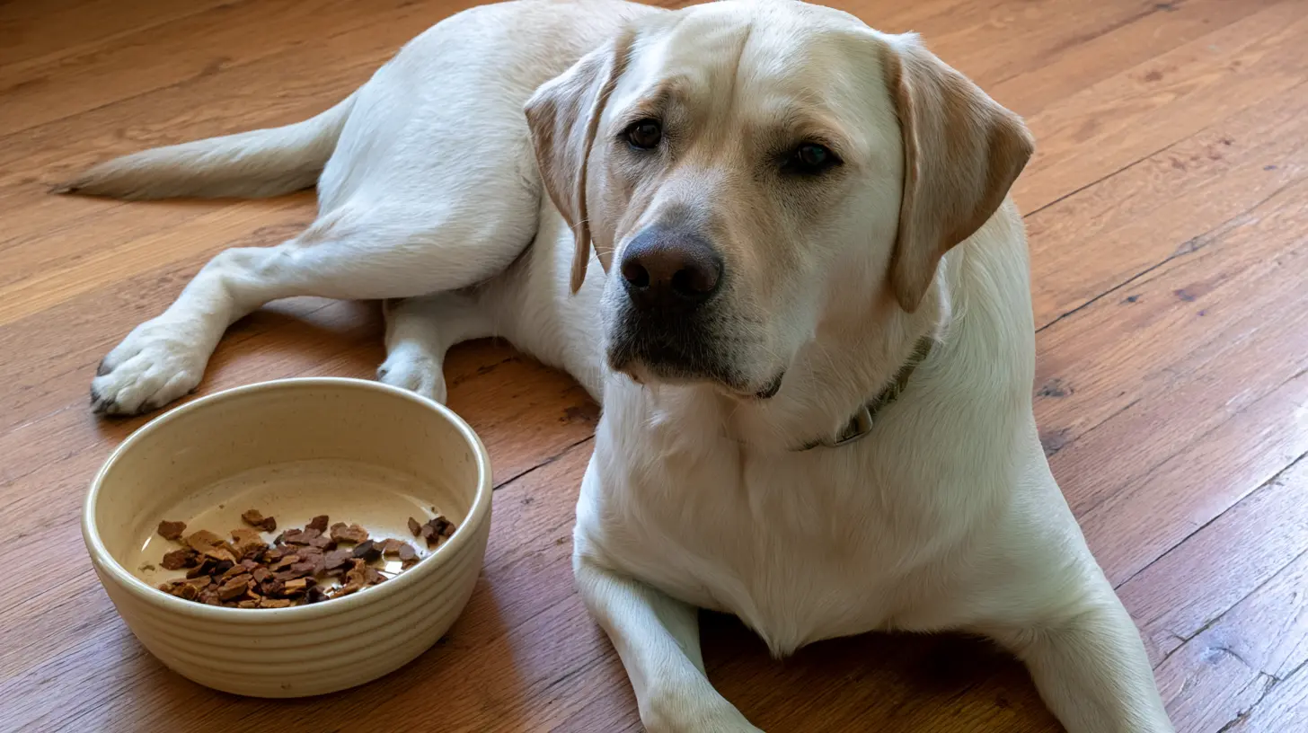 Labrador beside a bowl of air-dried food for a Ziwi Peak dog food review